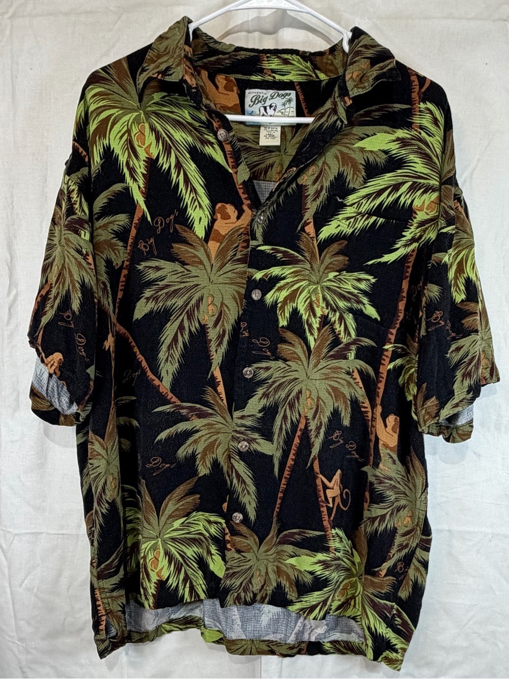 Big Dogs Black Short-Sleeve Tropical Palm Button-Down Shirt